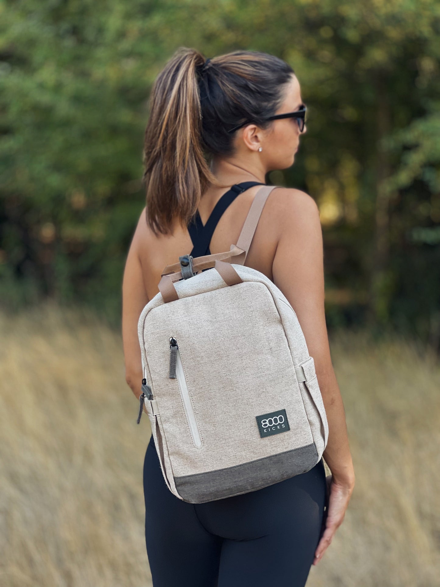 Lille Hamp Backpack i Beige and Grøn