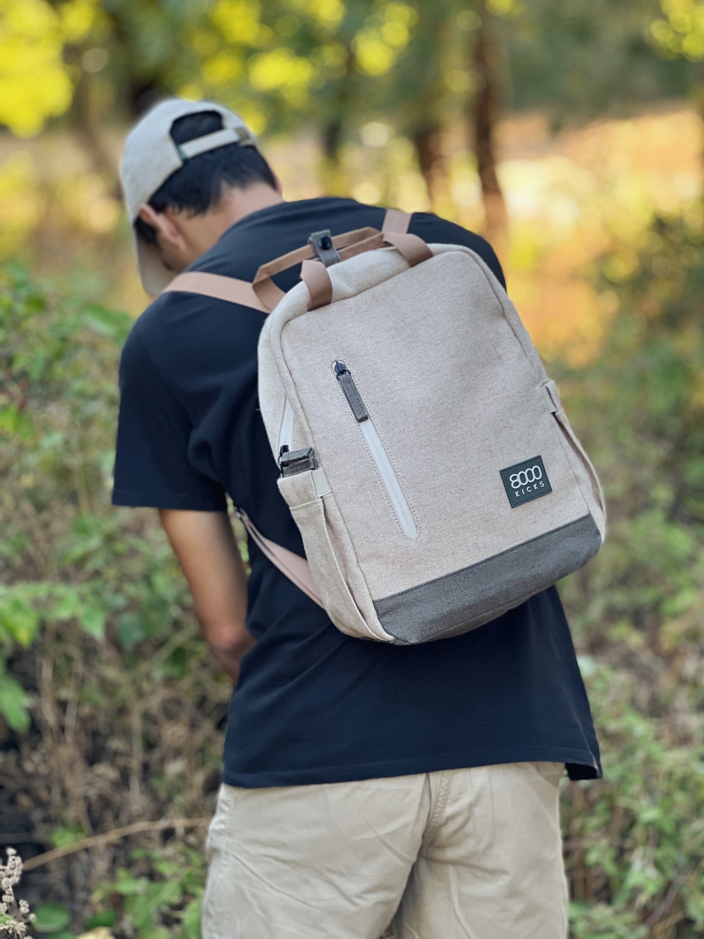 Lille Hamp Backpack i Beige and Grøn