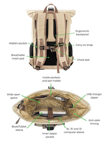 Daypack i Beige og Rød